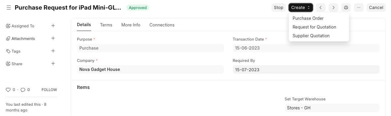 物料需求提交后