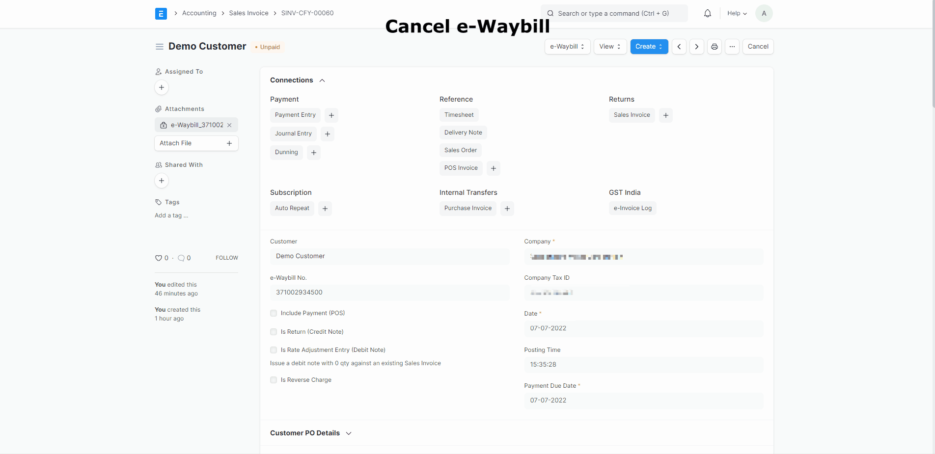 Cancel e-Waybill
