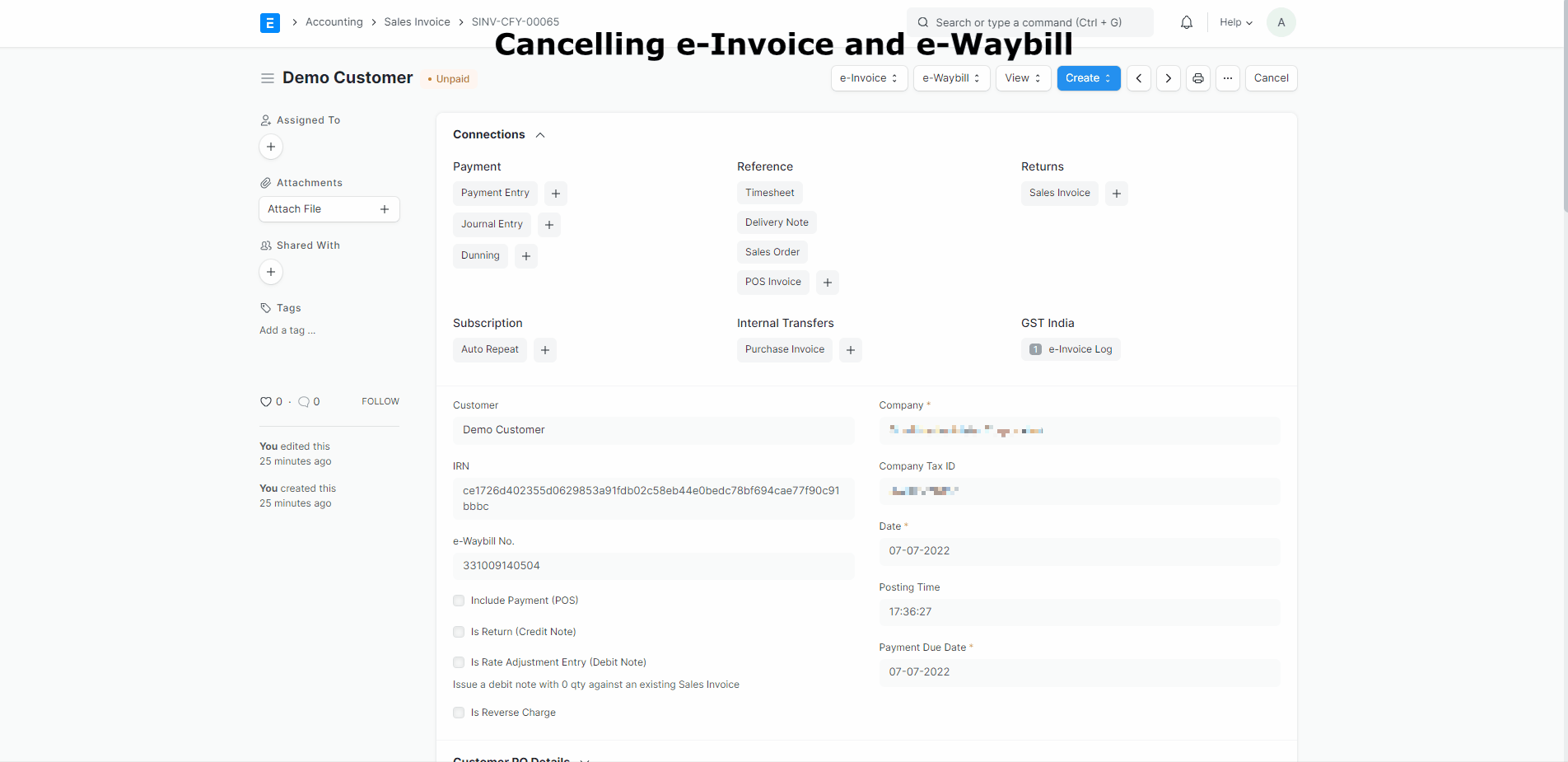 Cancelling e-Invoice