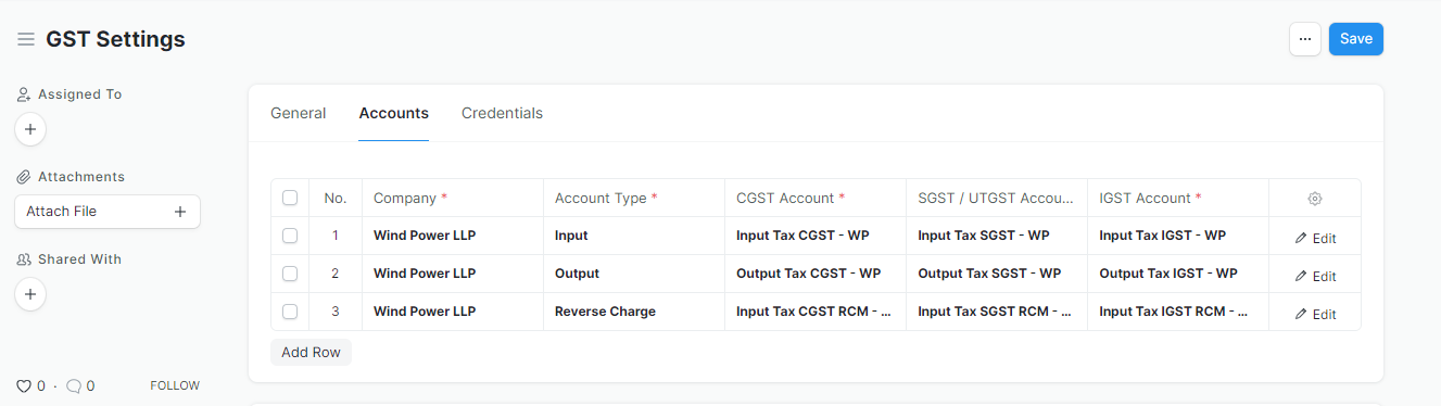 GST Settings for GST Account