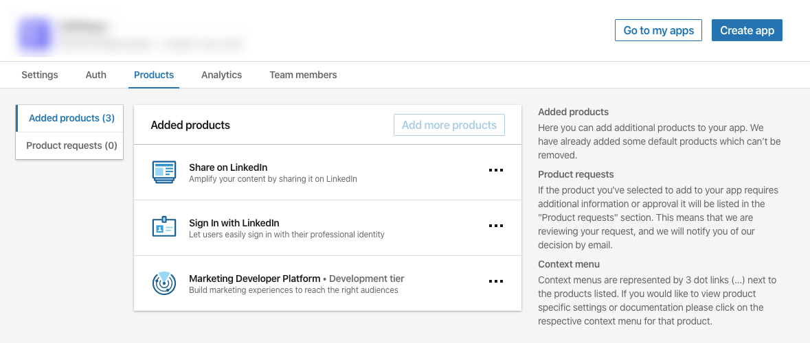 LinkedIn Developer App Product