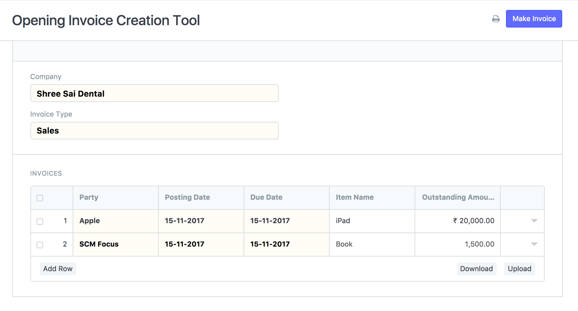 Opening Invoice Creation Tool