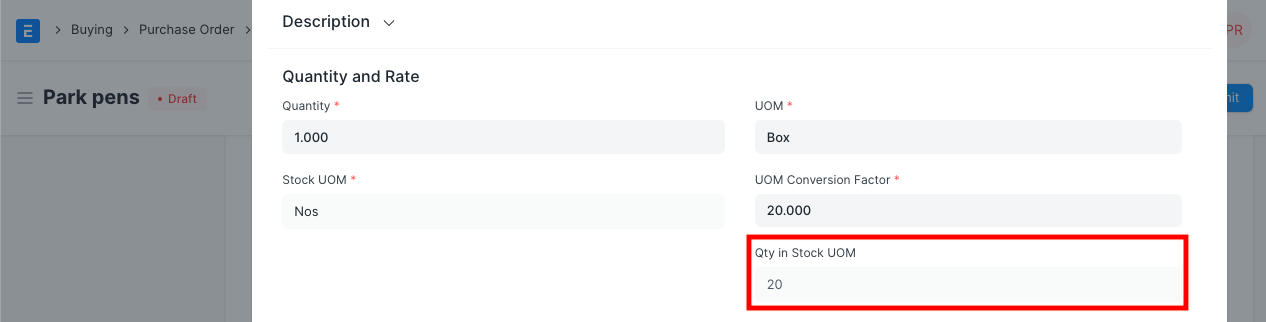 Purchase Qty in Default UoM