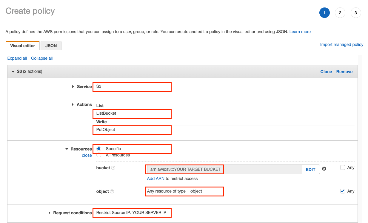 Screenshot of "Create Policy" in AWS