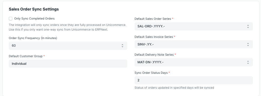 default sales order sync