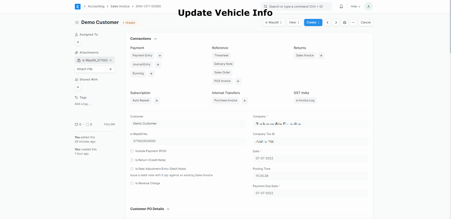 Update Vehicle Info
