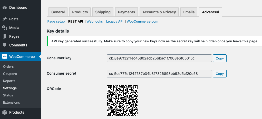 Woocommerce API Key